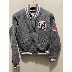 VICTORIA'S SECRET GRAY Wool JACKET PINK VARSITY BOMBER Texas ATM Alumni Sz Med